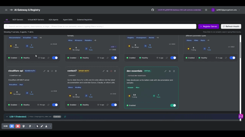 Server Registration with Authentication Scheme